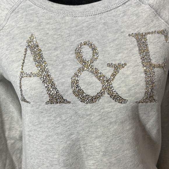 Abercrombie & Fitch Heather Gray Sweatshirt with Gold and Silver Sequin Logo XS - Picture 2 of 11